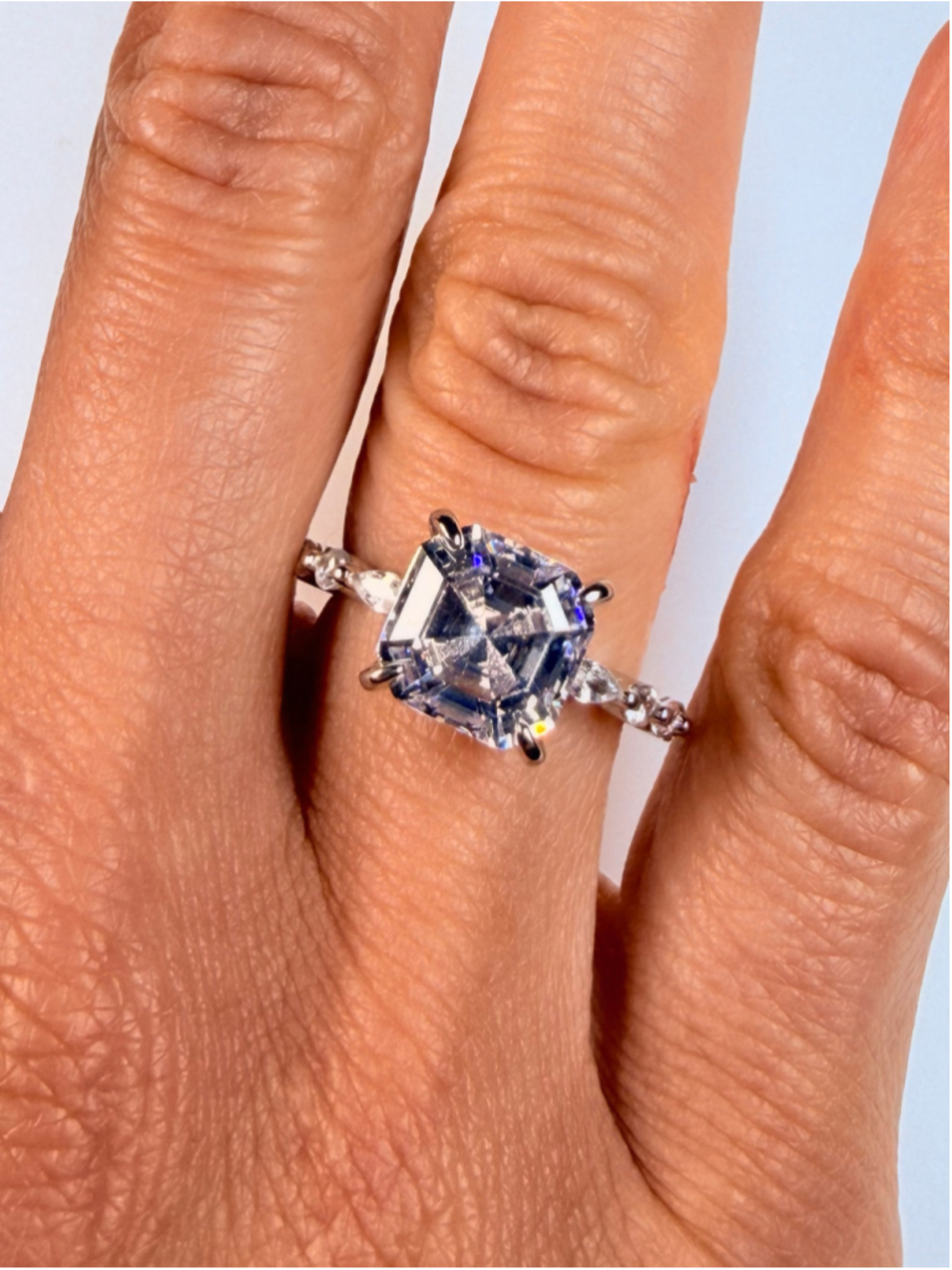 Asscher Cut 5.25 CT Cubic Zirconia Solitaire 925 Sterling Silver Cocktail Ring